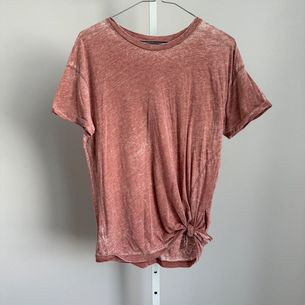 AllSaints Women's Burnout Tie Hem‎ T-Shirt Pink Casual Top